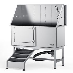 VEVOR 62" Pet Dog Bathing Station w/Ramp, Professional Stainless Steel Dog Grooming Tub w/ Soap Box, Faucet,Rich Accessory,Bathtub for Large,Medium,Sm