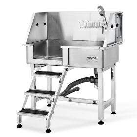 VEVOR 34" Pet Dog Bathing Station w/Ramp, Professional Stainless Steel Dog Grooming Tub w/ Storage Drawer, Faucet,Rich Accessory, Dog Bathtub for Larg