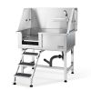 VEVOR 38" Pet Dog Bathing Station w/Ramp, Professional Stainless Steel Dog Grooming Tub w/ Storage Drawer, Floor Grate, Faucet, Dog Bathtub for Large,