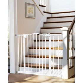 39.6' Dog Gate for Stairs & Doorways, 30" Tall Baby Gate Pressure Mount Pet Gates, Easy Step Auto Close Both Sides Walk Thru (Color: White-30)