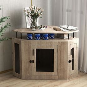 Wooden Kennels, 43.9L Wooden Dog Kennel End Table, Dog House with Storage Shelf,Indoor Small and Medium-sized Woodens Kennels (Color: Oak, size: 52L X27.6  W X 34.6H)